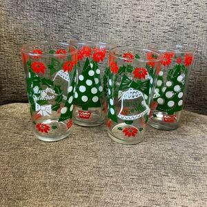 Set of 4 Vintage MCM 1960’s Hazel Atlas Glass Merry Christmas Tumblers